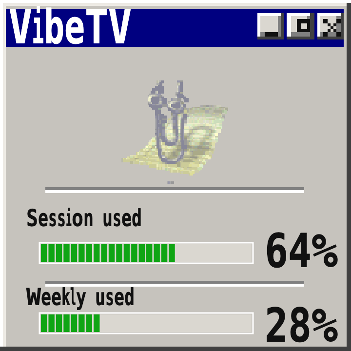 Clippy theme screen preview with example usage data