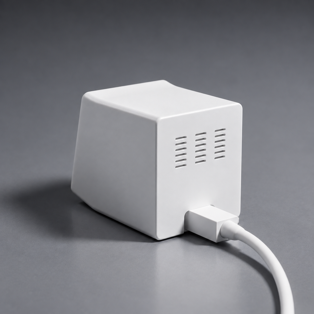 VibeTV rear view showing ventilation slots and the USB-C connection